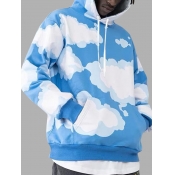 Lovely Men Casual Hooded Collar Print Baby Blue Ho