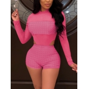 LW Casual O Neck Print Patchwork Pink Two Piece Sh