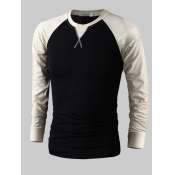 Lovely Men Casual O Neck Patchwork Black T-shirt