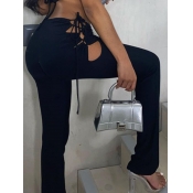 LW Sexy Mid Waist Bandage Design Hollow-out Black 