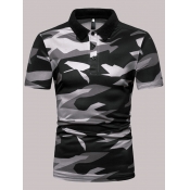 Lovely Casual Turndown Collar Camo Print Black Men