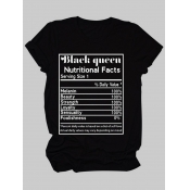 LW Plus Size Casual O Neck Letter Print Black T-sh
