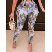 Lovely Casual Graffiti Print Patchwork White Pants