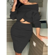 Lovely Sexy Cross-over Hollow-out Black Two Piece 