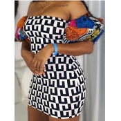 Lovely Sweet Off The Shoulder Geometric Print Blac