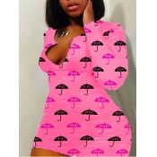 Lovely Casual Letter Print Pink Plus Size One-piec