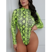 Lovely Casual Half A Turtleneck Cobra Print Green 