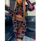 Lovely Chic Letter Print Hollow-out Black One-piec