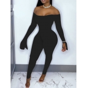 Lovely Sweet Off The Shoulder Flared Black One-pie