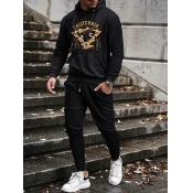 Lovely Men Casual Hooded Collar Print Baby Blue Ho
