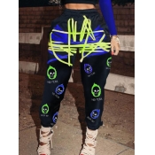 Lovely Trendy Letter Print Patchwork Black Plus Si