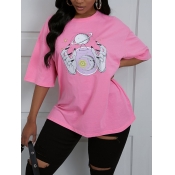 LW Casual Dropped Shoulder Hand Print Pink T-shirt