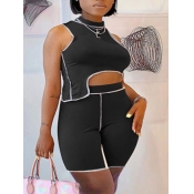 Lovely Chic Striped Asymmetrical Black Two Piece S