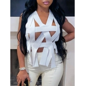 LW SXY Party Bandage Hollow-out Design White Camis