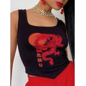 Lovely Casual Chinese Character Print Patchwork Bl