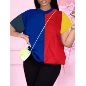 LW Casual O Neck Patchwork Red T-shirt