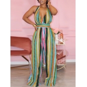 Lovely Casual Backless Striped Print Multicolor On