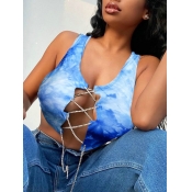 Lovely Sexy Tie-dye Bandage Hollow-out Design Blue