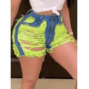 Lovely Stylish Broken Holes Yellow Denim Shorts