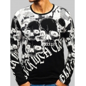 Lovely Men Casual O Neck Print Patchwork Black T-s
