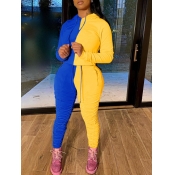 Lovely Hooded Collar Patchwork Fold Design Pants S