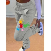 Lovely Casual Fold Design Graffiti Print Drawstrin