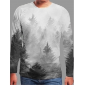 Lovely Men Casual O Neck Gradient Print Grey T-shi