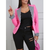 LW Formal Turndown Collar Plaid Print Rose Red Bla