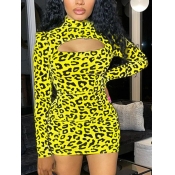 Lovely Chic Leopard Print Hollow-out Yellow Mini D