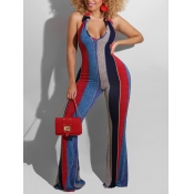LW Casual Striped Patchwork Flared Red One-piece J
