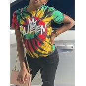 Lovely Casual Tie-dye Letter Print Multicolor T-sh