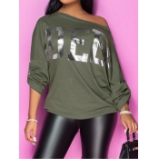 Lovely Stylish Letter Print Loose Grey T-shirt