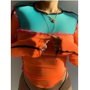 Lovely Street O Neck Patchwork Orange T-shirt