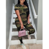 Lovely Casual O Neck Camo Print Ripped One-piece J