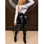 Lovely Street Turtleneck Letter Print Suspender Bl