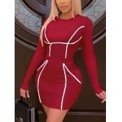 Lovely Trendy O Neck Striped Red Mini Dress
