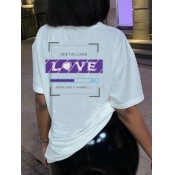 Lovely Street O Neck Letter Print White T-shirt