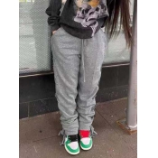 Lovely Casual Bandage Design Drawstring Grey Pants