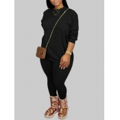 LW BASIC Plus Size Casual O Neck Elastic Black Two