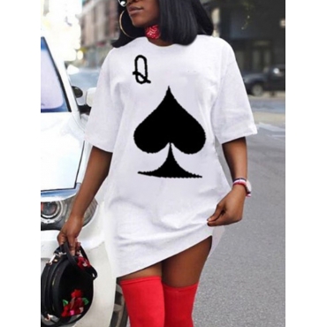 

LW Plus Size Casual O Neck Letter Print White Mini Dress