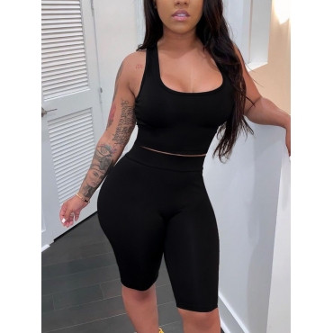 

LW Bodycon Crop Top Shorts Set, Black