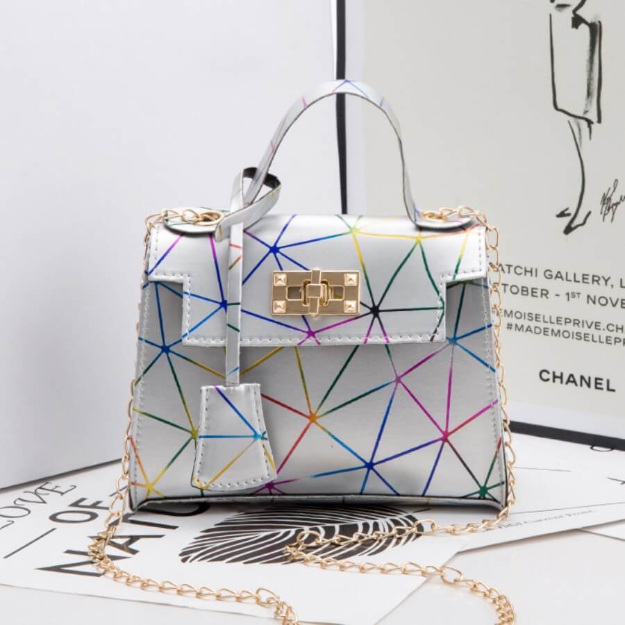 

LW Casual Geometric Print Metal Accessories Decoration Grey Crossbody Bags