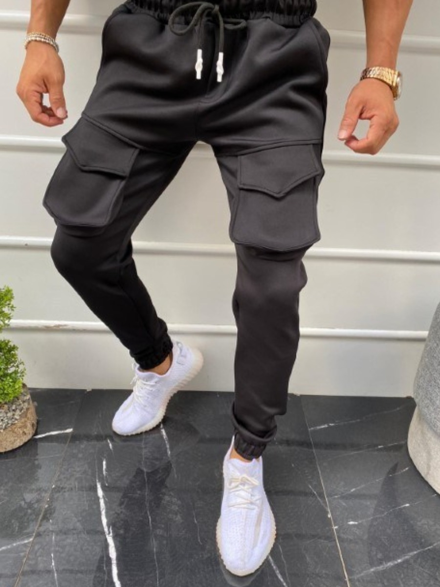 

Lovely Casual Pocket Design Drawstring Black Men Pants