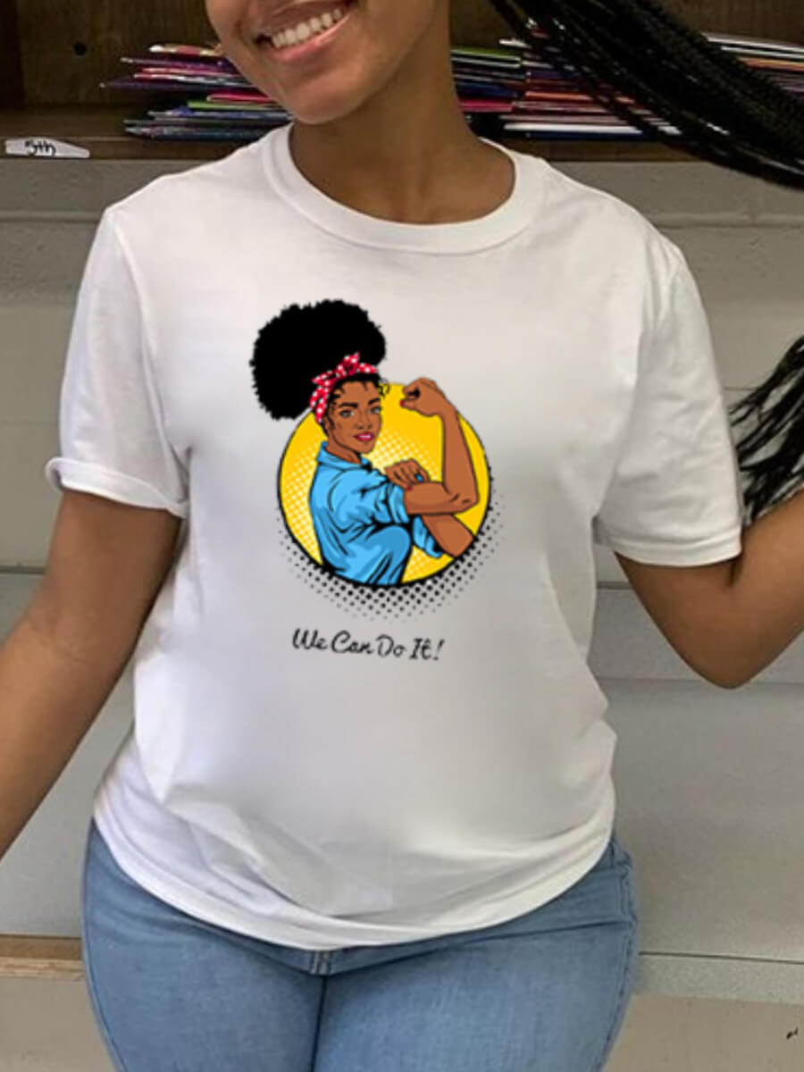 

Lovely Casual O Neck Cartoon Letter Print White Plus Size T-shirt