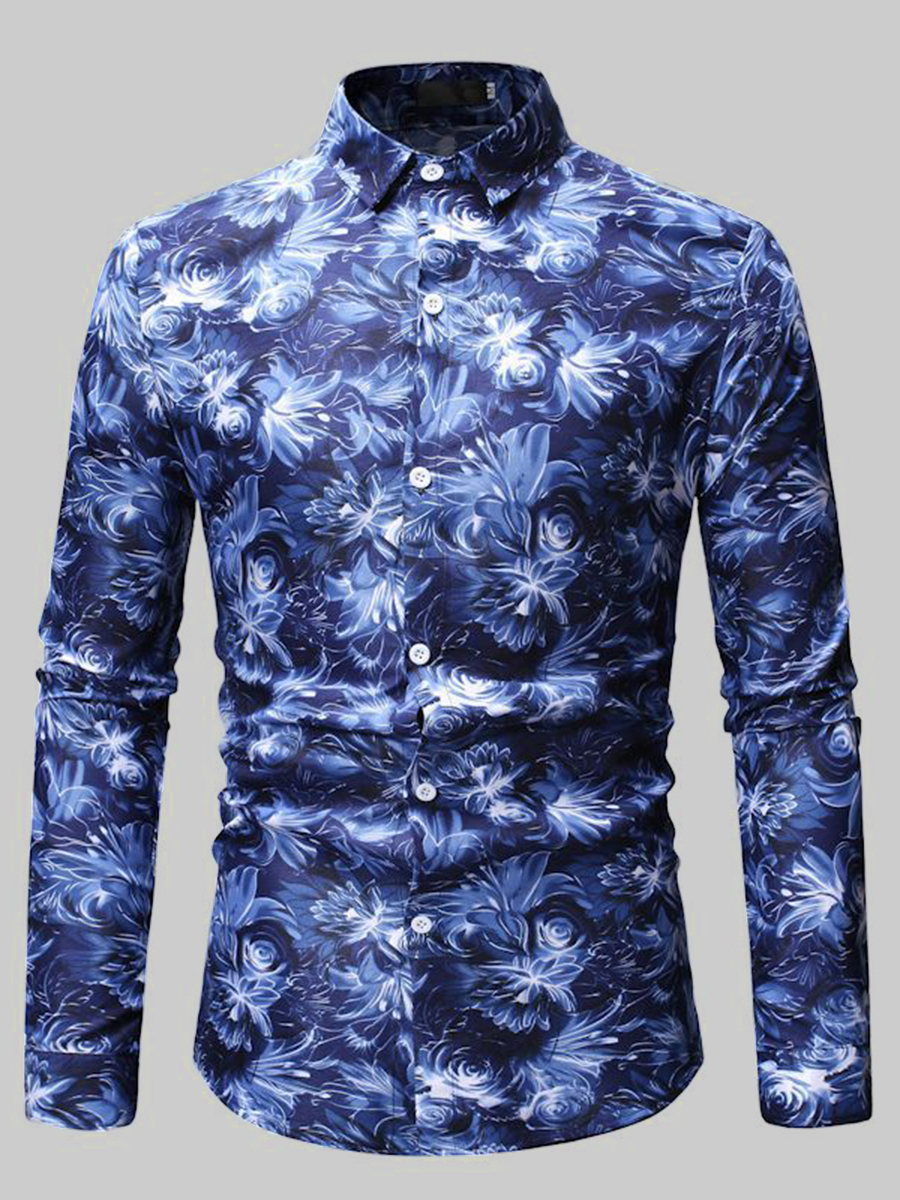 

Lovely Stylish Gradient Floral Print Blue Men Shirt