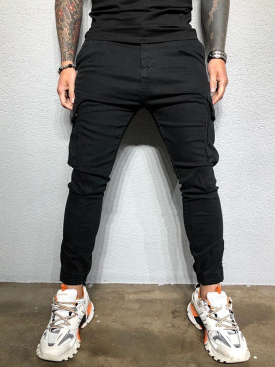 

Lovely Trendy Mid Waist Side Pocket Black Men Pants