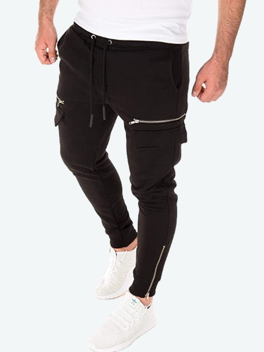 

Lovely Street Drawstring Zipper Design Black Men Pants