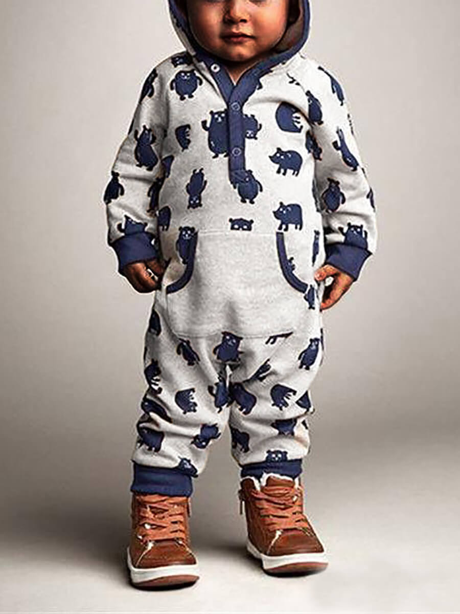 

Lovely Casual Cartoon Print Pocket Design Blue Boy One-piece Jumpsuit