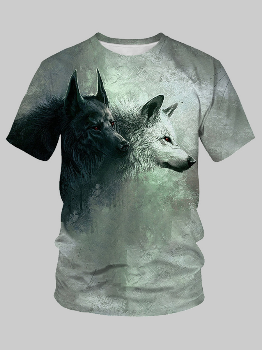 

Lovely Men Casual Animal Print Gradient Grey T-shirt