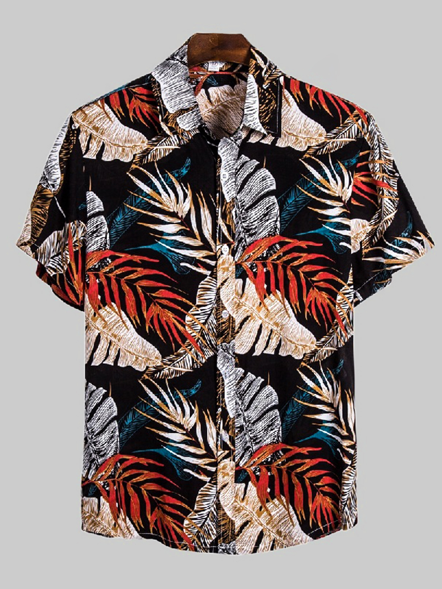 

Lovely Men Formal Leaf Print Patchwork Multicolor Shirt, Multi